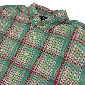 Ralph Lauren Shirt Mens 3XB Plaid Short Sleeve Button Down Green Pink NEW $85